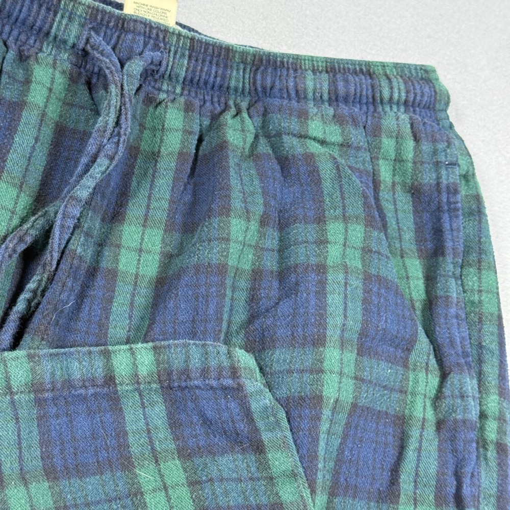 LL Bean Flannel Pajama Pants Mens Medium Blue Green Plaid Cotton Lounge Bottoms